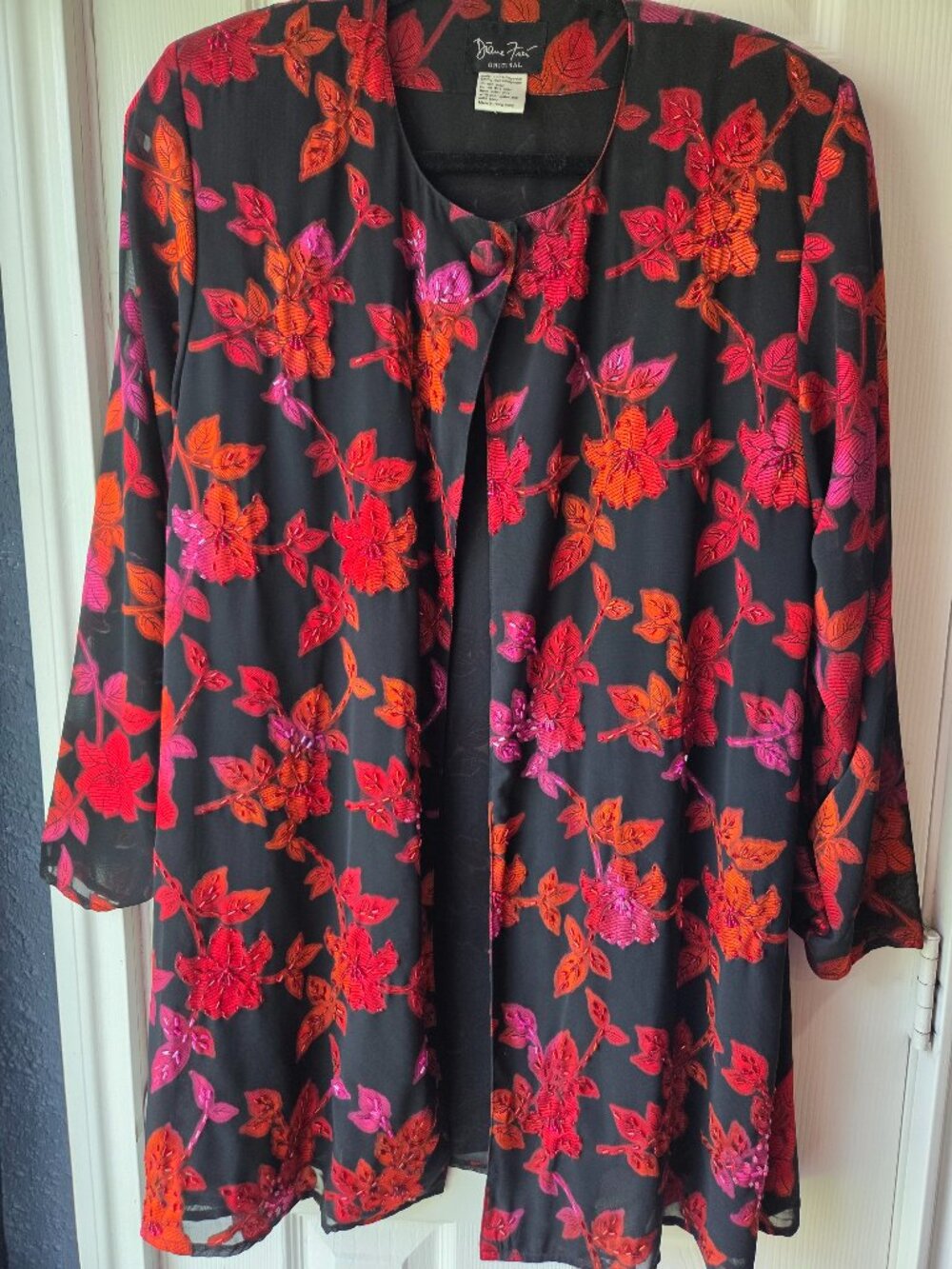 Diane Fres Black Red Orange Beaded Jacket Woman's Size Large